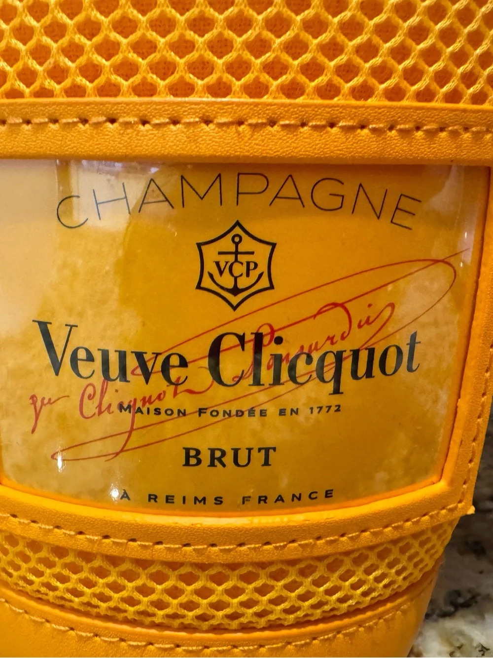 Veuve Clicquot Orange Champagne Bottle Ice Jacket Zippered Sleeve with Handle